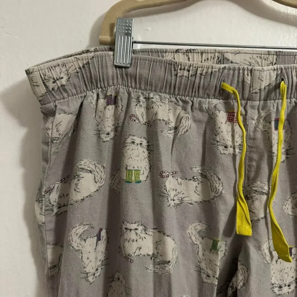 Vintage Old Navy Grumpy White Cats Kitties Kitty‎ Meow Print Pajama Pants XL